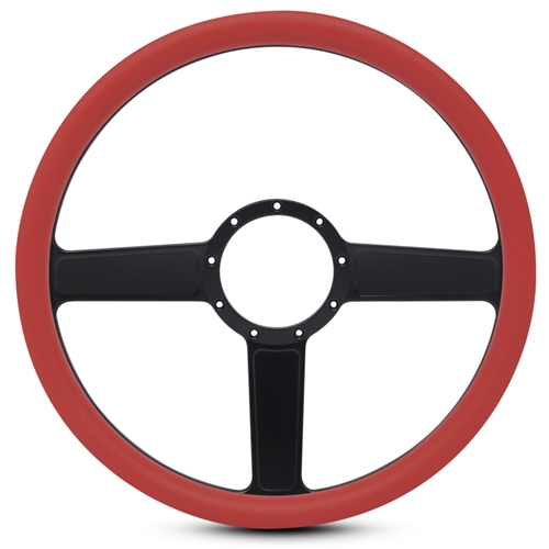Linear Billet Steering Wheel 15" Matte Black Spokes/Red Grip