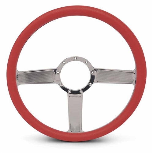 Linear Billet Steering Wheel 15" Polished Spokes/Red Grip