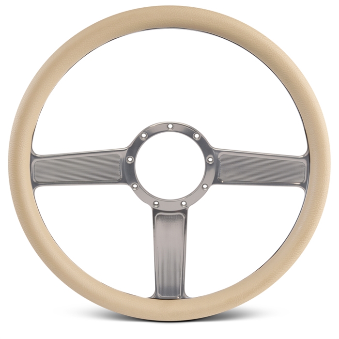 Linear Billet Steering Wheel 15" Clear Anodized Spokes/Tan Grip