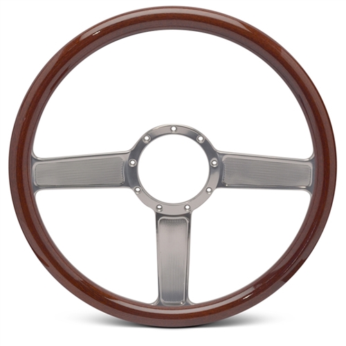 Linear Billet Steering Wheel 15" Clear Anodized Spokes/Woodgrain Grip