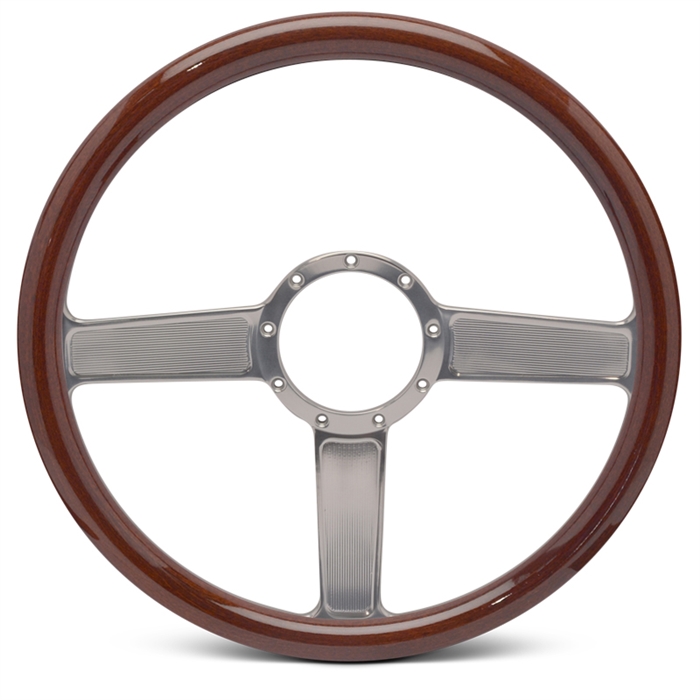 Linear Billet Steering Wheel 15" Clear Anodized Spokes/Woodgrain Grip