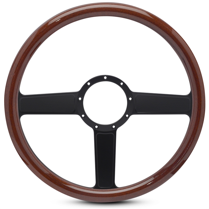Linear Billet Steering Wheel 15" Matte Black Spokes/Woodgrain Grip