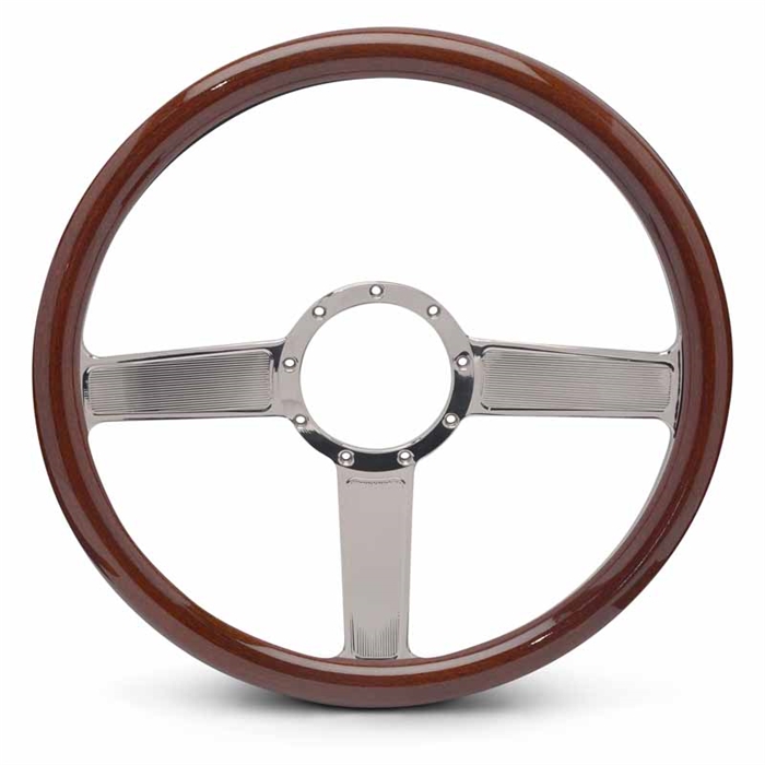 Linear Billet Steering Wheel 15" Polished Spokes/Woodgrain Grip