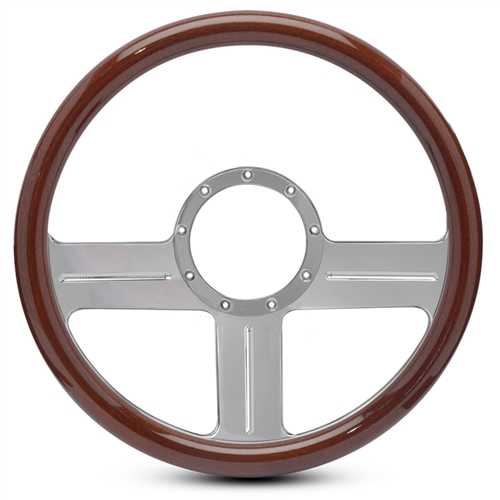 G3 Billet Steering Wheel 15" Clear Anodized Spokes/Woodgrain Grip