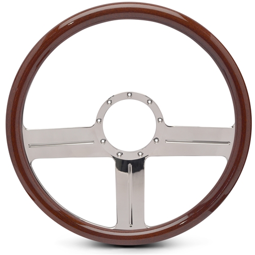 G3 Billet Steering Wheel 15" Polished Spokes/Woodgrain Grip