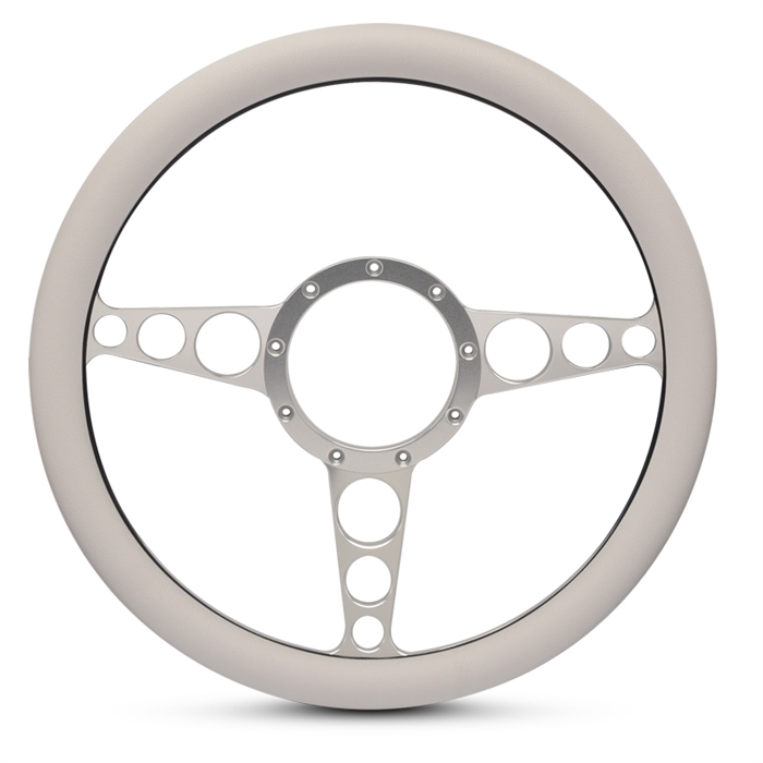 Racer Billet Steering Wheel 13-1/2" Clear Anodized Spokes/White Grip