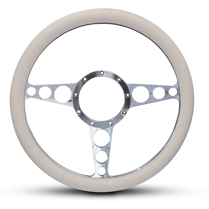 Racer Billet Steering Wheel 13-1/2" Clear Coat Spokes/White Grip