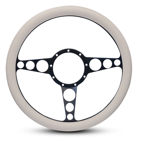 Racer Billet Steering Wheel 13-1/2" Matte Black Spokes/White Grip