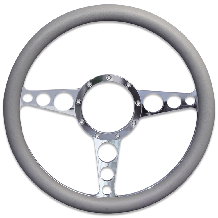 Racer Billet Steering Wheel 13-1/2" Clear Coat Spokes/Grey Grip