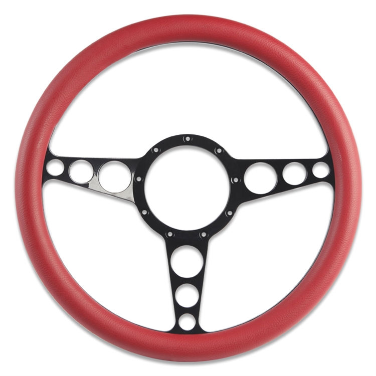 Racer Billet Steering Wheel 13-1/2" Black Anodized Spokes/Red Grip