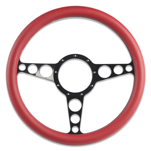 Racer Billet Steering Wheel 13-1/2" Gloss Black Spokes/Red Grip