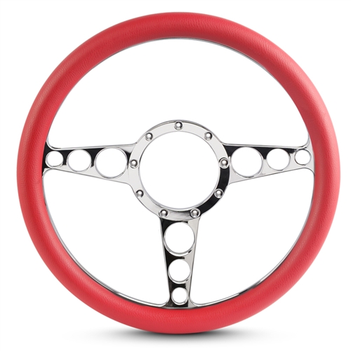 Racer Billet Steering Wheel 13-1/2" Clear Coat Spokes/Red Grip