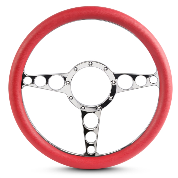 Racer Billet Steering Wheel 13-1/2" Clear Coat Spokes/Red Grip