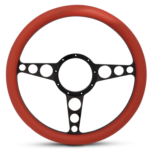 Racer Billet Steering Wheel 13-1/2" Matte Black Spokes/Red Grip