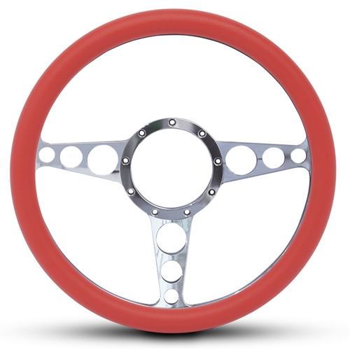 Racer Billet Steering Wheel 13-1/2" Polished Spokes/Red Grip