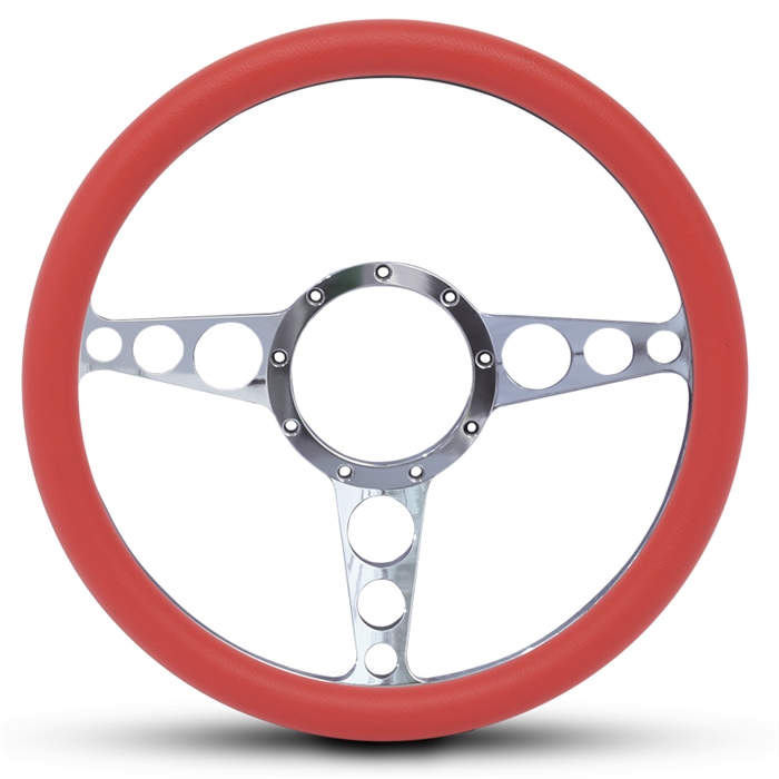 Racer Billet Steering Wheel 13-1/2" Polished Spokes/Red Grip