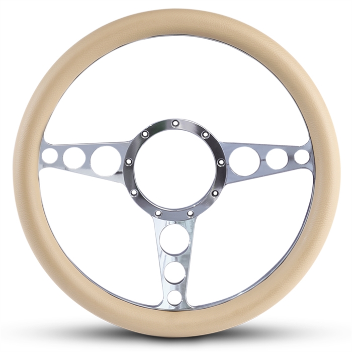 Racer Billet Steering Wheel 13-1/2" Polished Spokes/Tan Grip