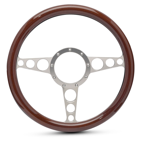 Racer Billet Steering Wheel 13-1/2" Clear Anodized Spokes/Woodgrain Grip