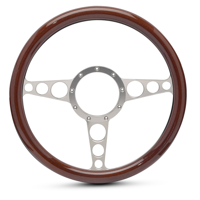 Racer Billet Steering Wheel 13-1/2" Clear Anodized Spokes/Woodgrain Grip