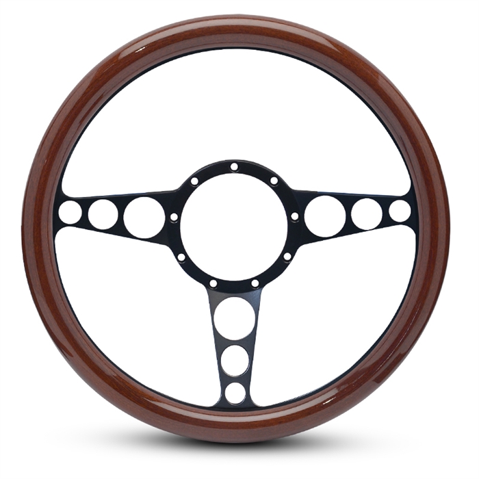 Racer Billet Steering Wheel 13-1/2" Matte Black Spokes/Woodgrain Grip
