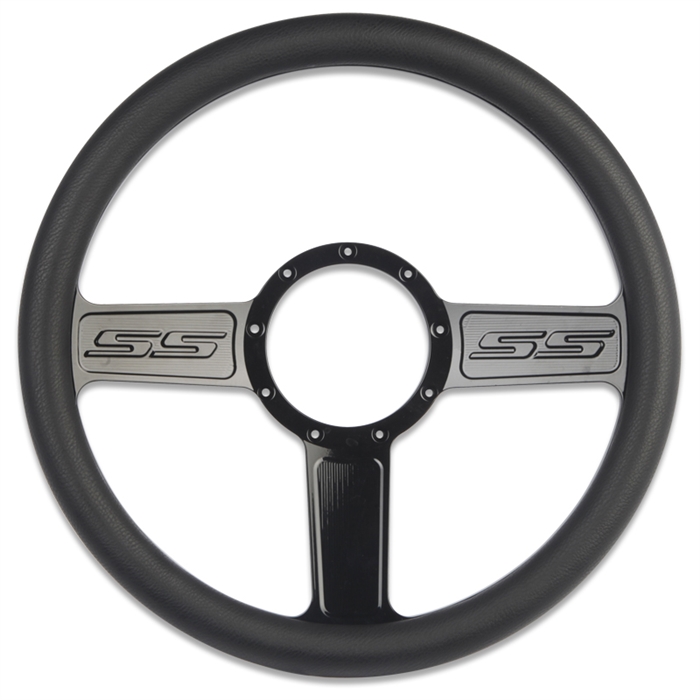 SS Logo Billet Steering Wheel 13-1/2" Black Anodized Spokes/Black Grip