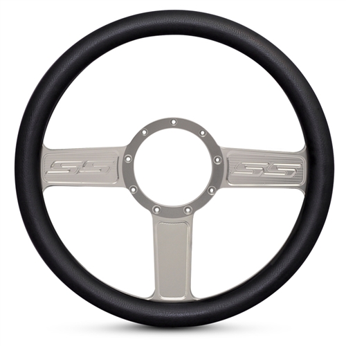 SS Logo Billet Steering Wheel 13-1/2" Clear Anodized Spokes/Black Grip