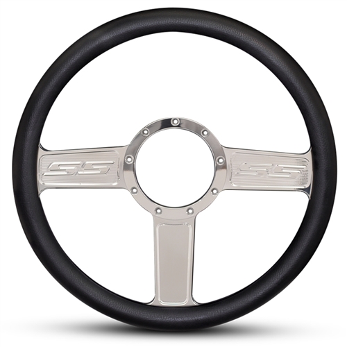 SS Logo Billet Steering Wheel 13-1/2" Clear Coat Spokes/Black Grip