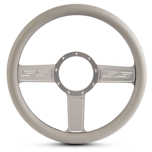 SS Logo Billet Steering Wheel 13-1/2" Clear Anodized Spokes/Grey Grip