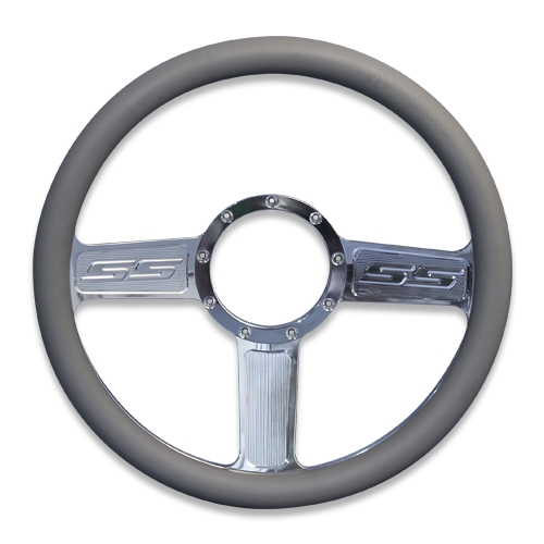 SS Logo Billet Steering Wheel 13-1/2" Clear Coat Spokes/Grey Grip
