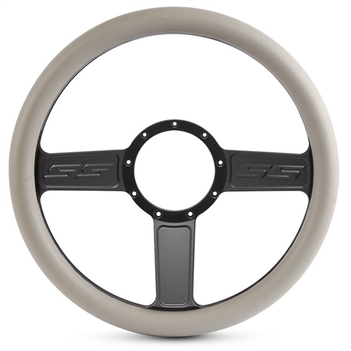 SS Logo Billet Steering Wheel 13-1/2" Matte Black Spokes/Grey Grip