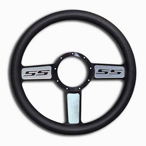 SS Logo Billet Steering Wheel 13-1/2" Black Spokes with Machined Highlights/Black Grip
