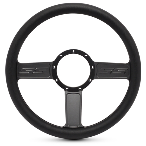 SS Logo Billet Steering Wheel 13-1/2" Matte Black Spokes/Black Grip