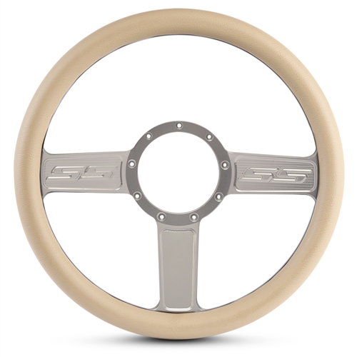 SS Logo Billet Steering Wheel 13-1/2" Clear Anodized Spokes/Tan Grip