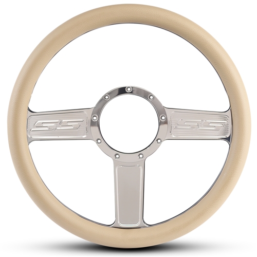 SS Logo Billet Steering Wheel 13-1/2" Clear Coat Spokes/Tan Grip