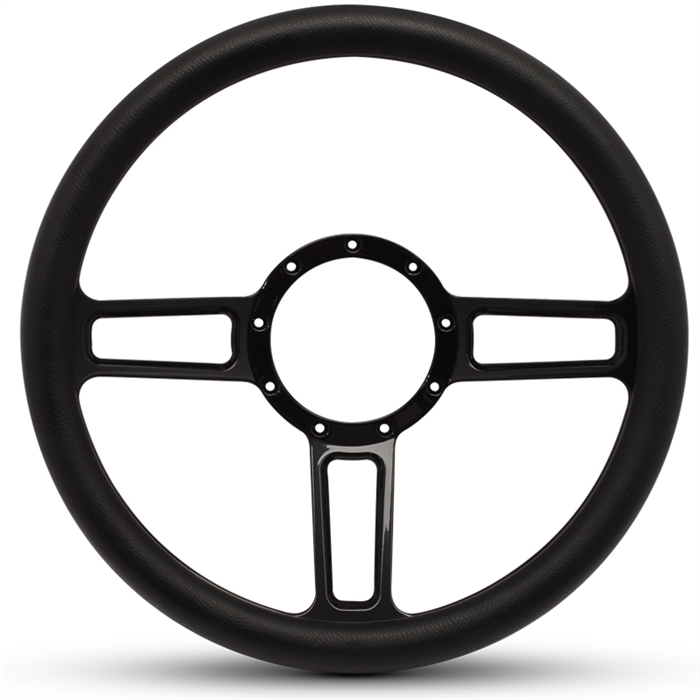 Launch Billet Steering Wheel 13-1/2" Black Anodized Spokes/Black Grip