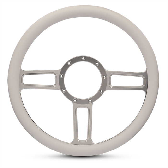 Launch Billet Steering Wheel 13-1/2" Clear Anodized Spokes/White Grip