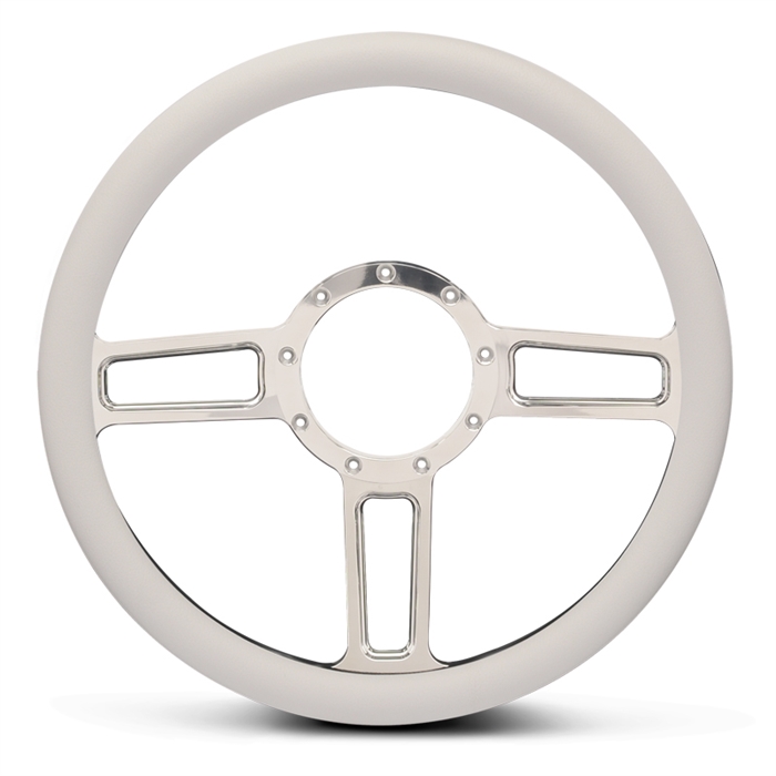 Launch Billet Steering Wheel 13-1/2" Clear Coat Spokes/White Grip