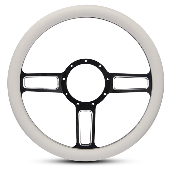 Launch Billet Steering Wheel 13-1/2" Black Spokes with Machined Highlights/White Grip