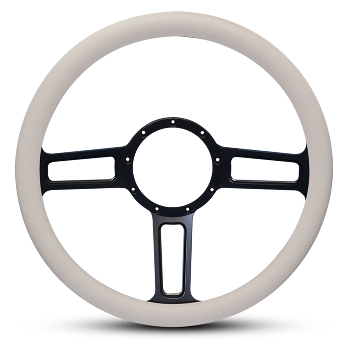 Launch Billet Steering Wheel 13-1/2" Matte Black Spokes/White Grip