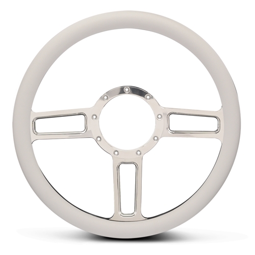 Launch Billet Steering Wheel 13-1/2" Polished Spokes/White Grip