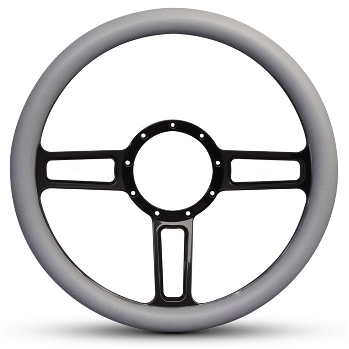 Launch Billet Steering Wheel 13-1/2" Black Anodized Spokes/Grey Grip