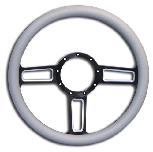 Launch Billet Steering Wheel 13-1/2" Black Spokes with Machined Highlights/Grey Grip