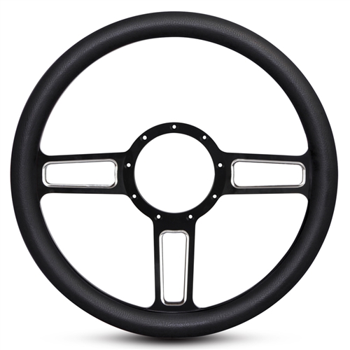 Launch Billet Steering Wheel 13-1/2" Black Spokes with Machined Highlights/Black Grip