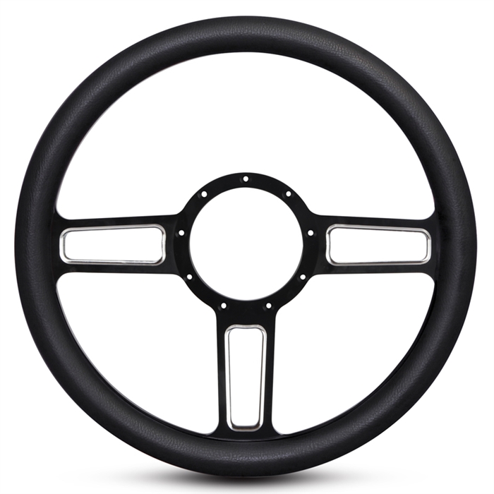 Launch Billet Steering Wheel 13-1/2" Black Spokes with Machined Highlights/Black Grip