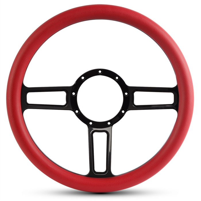 Launch Billet Steering Wheel 13-1/2" Black Anodized Spokes/Red Grip