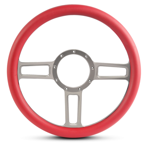 Launch Billet Steering Wheel 13-1/2" Clear Anodized Spokes/Red Grip