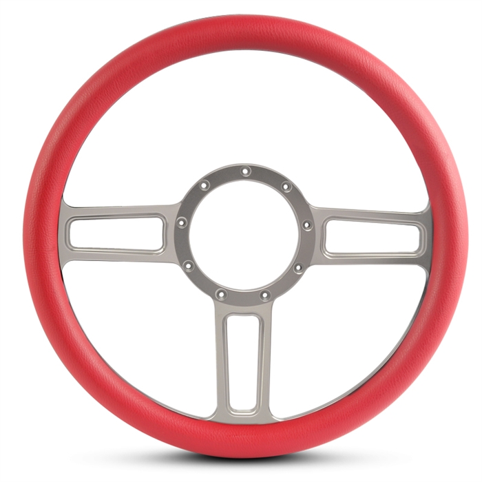 Launch Billet Steering Wheel 13-1/2" Clear Anodized Spokes/Red Grip