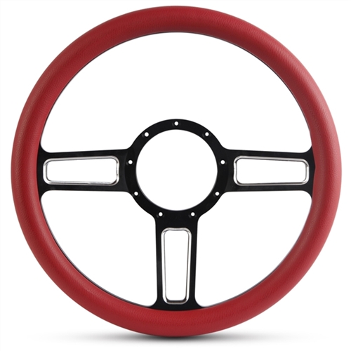 Launch Billet Steering Wheel 13-1/2" Black Spokes with Machined Highlights/Red Grip