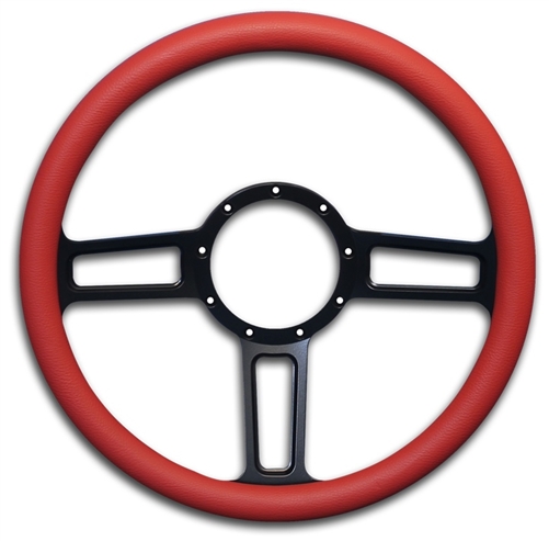 Launch Billet Steering Wheel 13-1/2" Matte Black Spokes/Red Grip