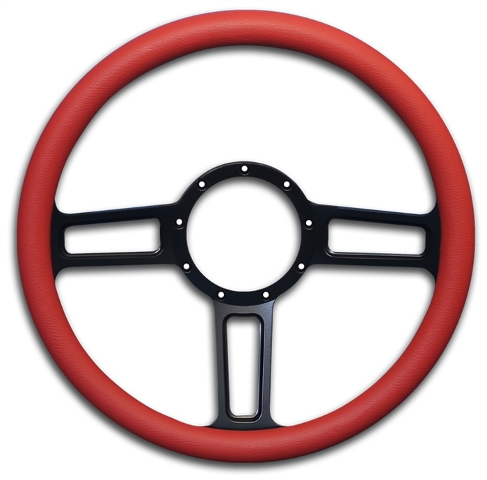 Launch Billet Steering Wheel 13-1/2" Matte Black Spokes/Red Grip